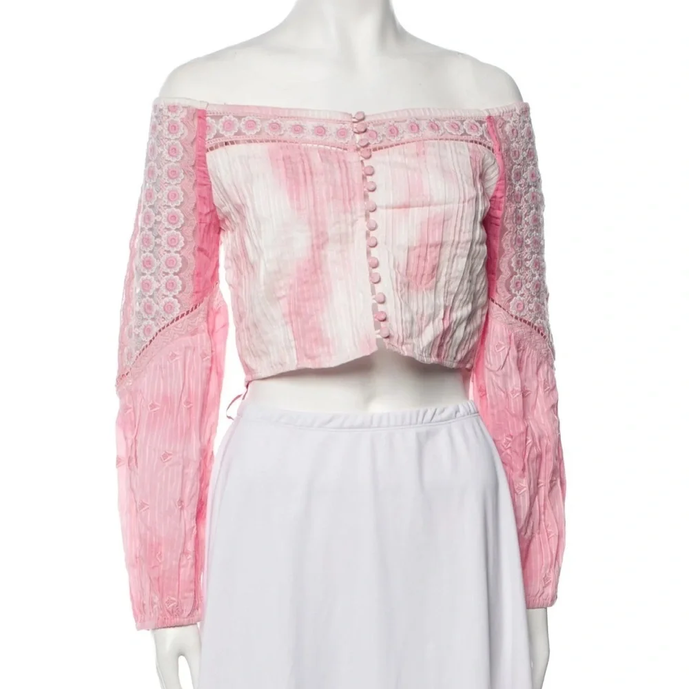 LoveShackFancy Perris Pink Zinnia Crop Top (2) Small